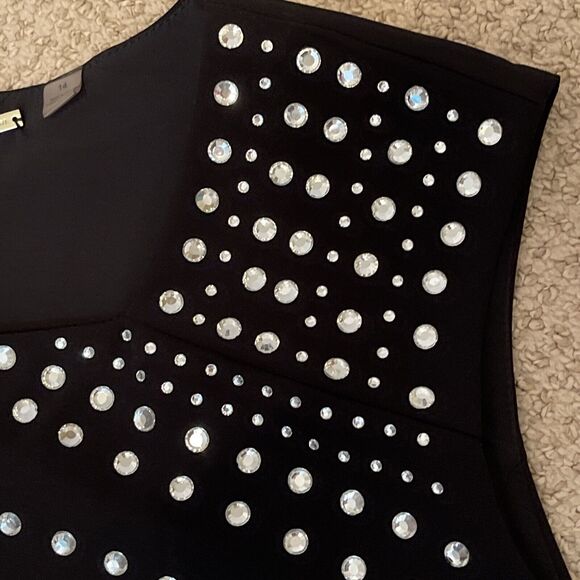 TAHARI Women’s Size 14 Embellished Rhinestones Jumpsuit Black Polyester Spandex - Picture 8 of 9